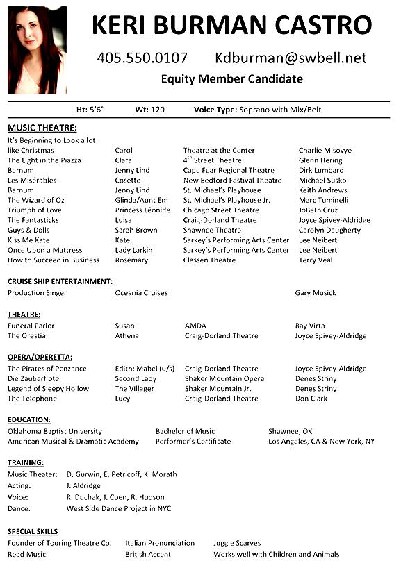 Musical Theatre Resume Examples Free Samples Examples Format 